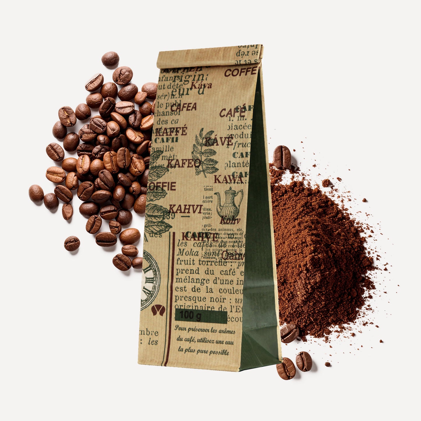 Torebka papierowa klockowa z klipsem 70+40x215 100g KRAFT COFFEE