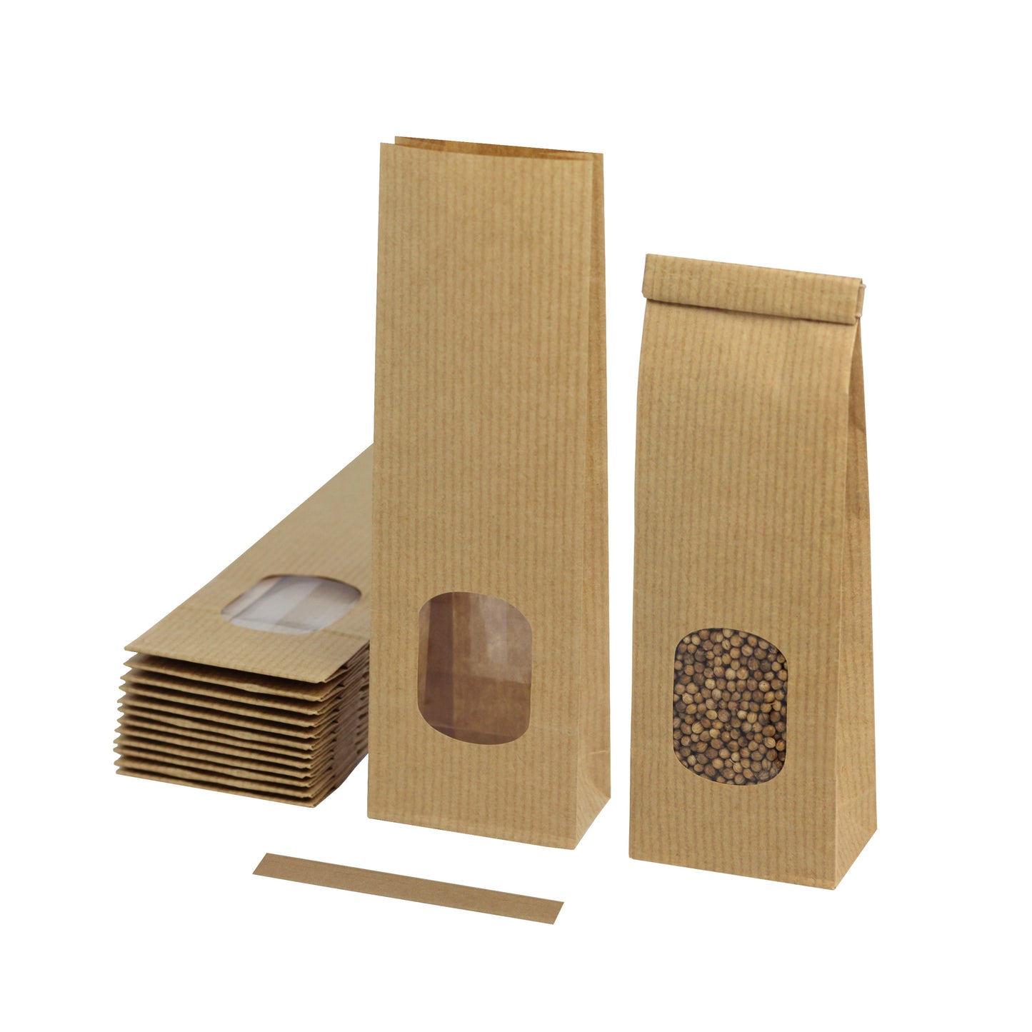 Torebka papierowa klockowa z okienkiem z klipsem 70+40x205 100g KRAFT