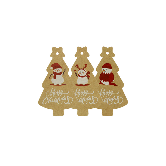 Zawieszki świąteczne w kształcie choinki ze sznurkiem, 85×50 mm, kraft, 24 szt