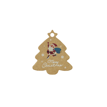 Zawieszki świąteczne w kształcie choinki ze sznurkiem, 55×45 mm, kraft, 48 szt