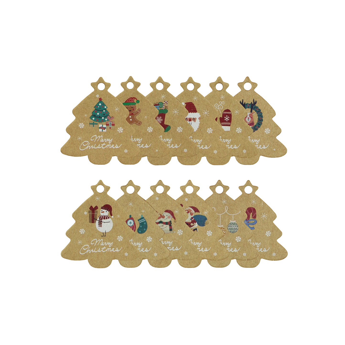Zawieszki świąteczne w kształcie choinki ze sznurkiem, 55×45 mm, kraft, 48 szt