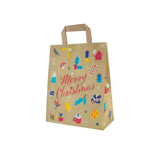 Torba papierowa swiąteczna z płaskim uchwytem 22+10x28 cm KRAFT
