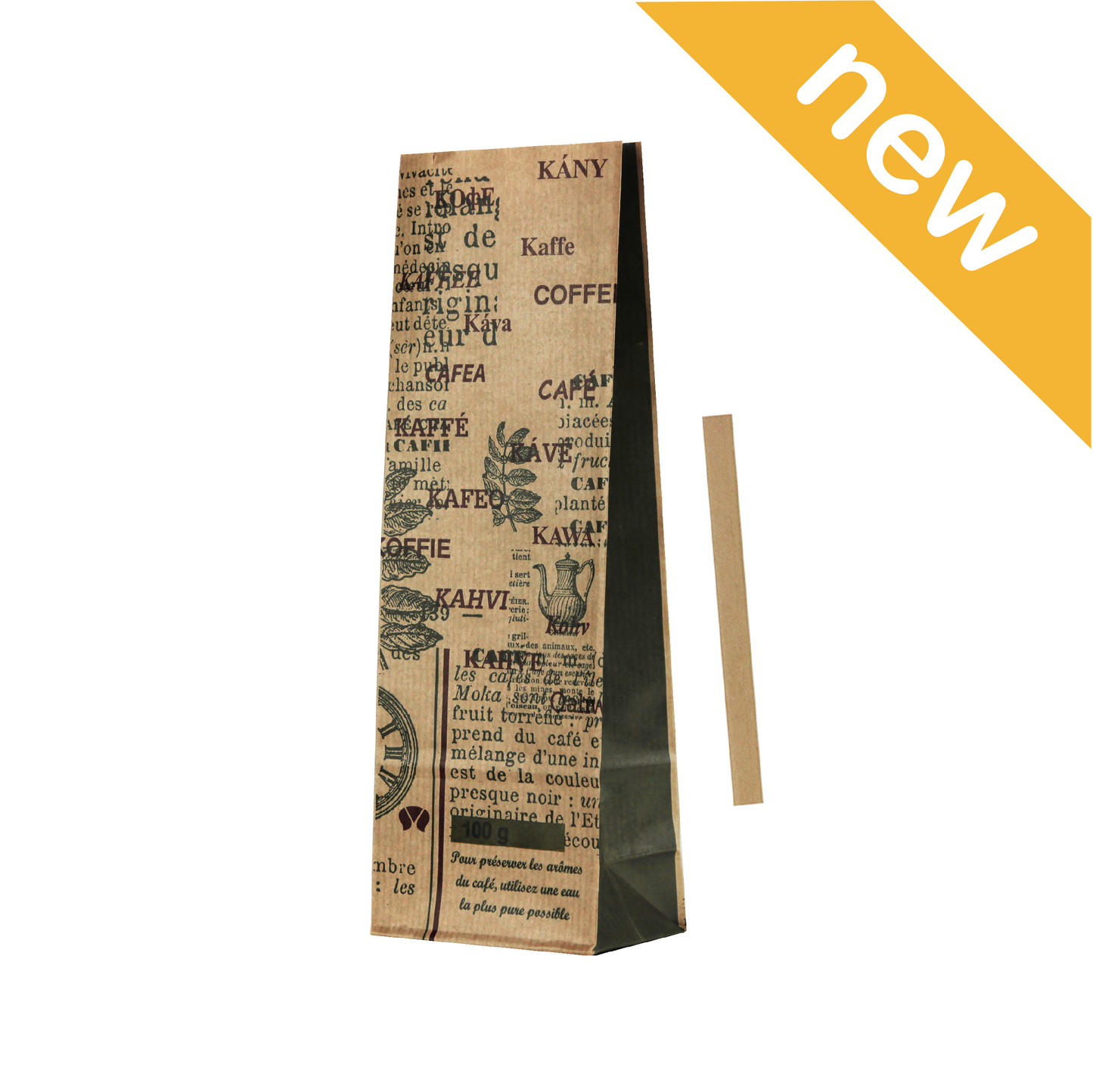 Torebka papierowa klockowa z klipsem 70+40x215 100g KRAFT COFFEE