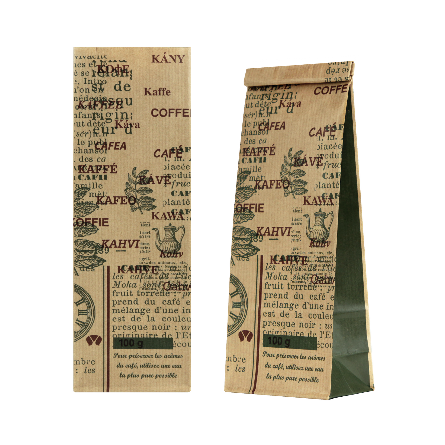 Torebka papierowa klockowa z klipsem 70+40x215 100g KRAFT COFFEE